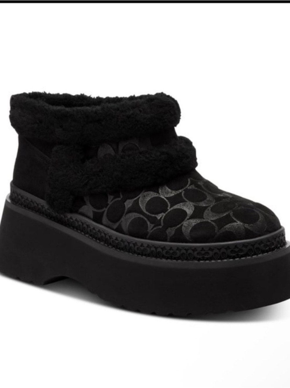 NIB❤️‍🔥🔥Coach Black Platform Shearling Trim Logo Ankle Bootie